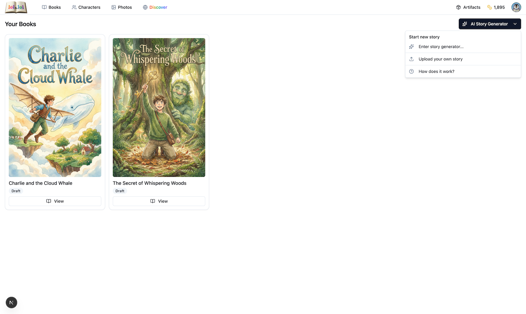 Story generator menu